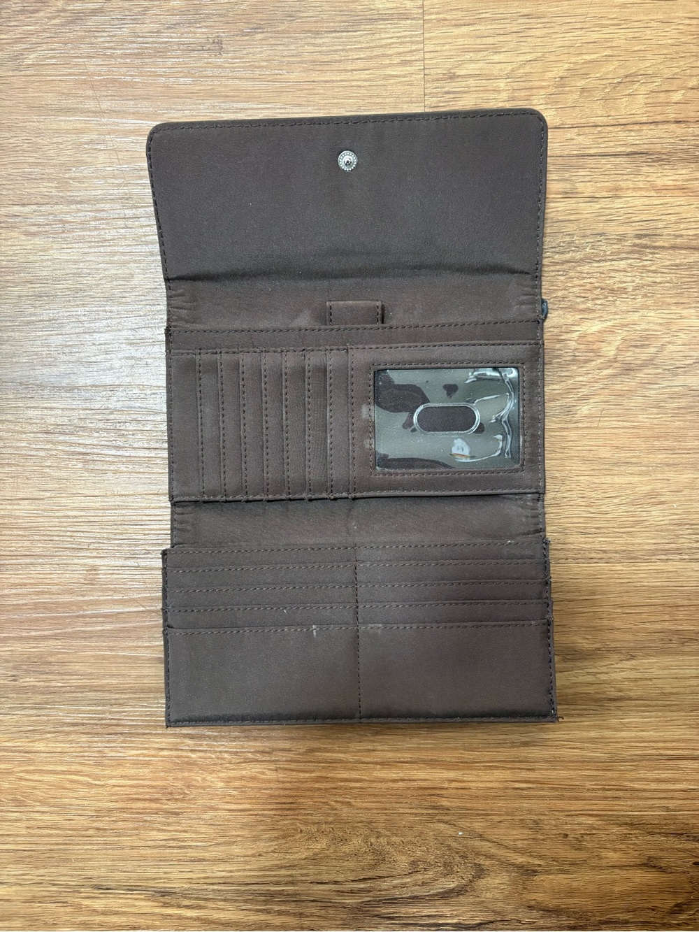 Nine West Brown Monogram Checkbook Wallet Clutch Organizer Snap Closure Zip Coin - Picture 5 of 5